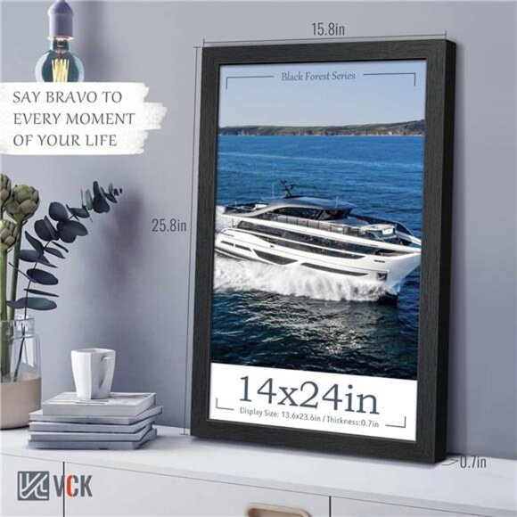 New 14x24 Picture Frame Set of 5,Exclusive Black Woodgrain Poster Frame with - Picture 2 of 7